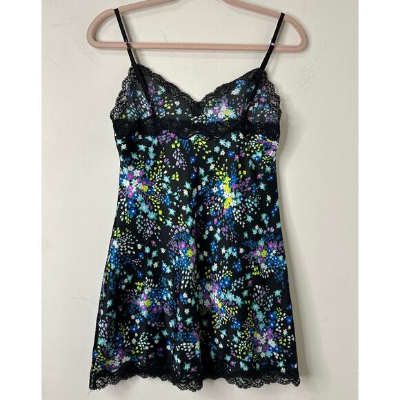 Sm Y2K Victorias Secret Black Floral Satin Lace Slip Dress Coquette Bow Romantic - Picture 6 of 6